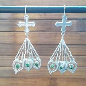 Dew Divine Peacock Tripple Earrings silver green